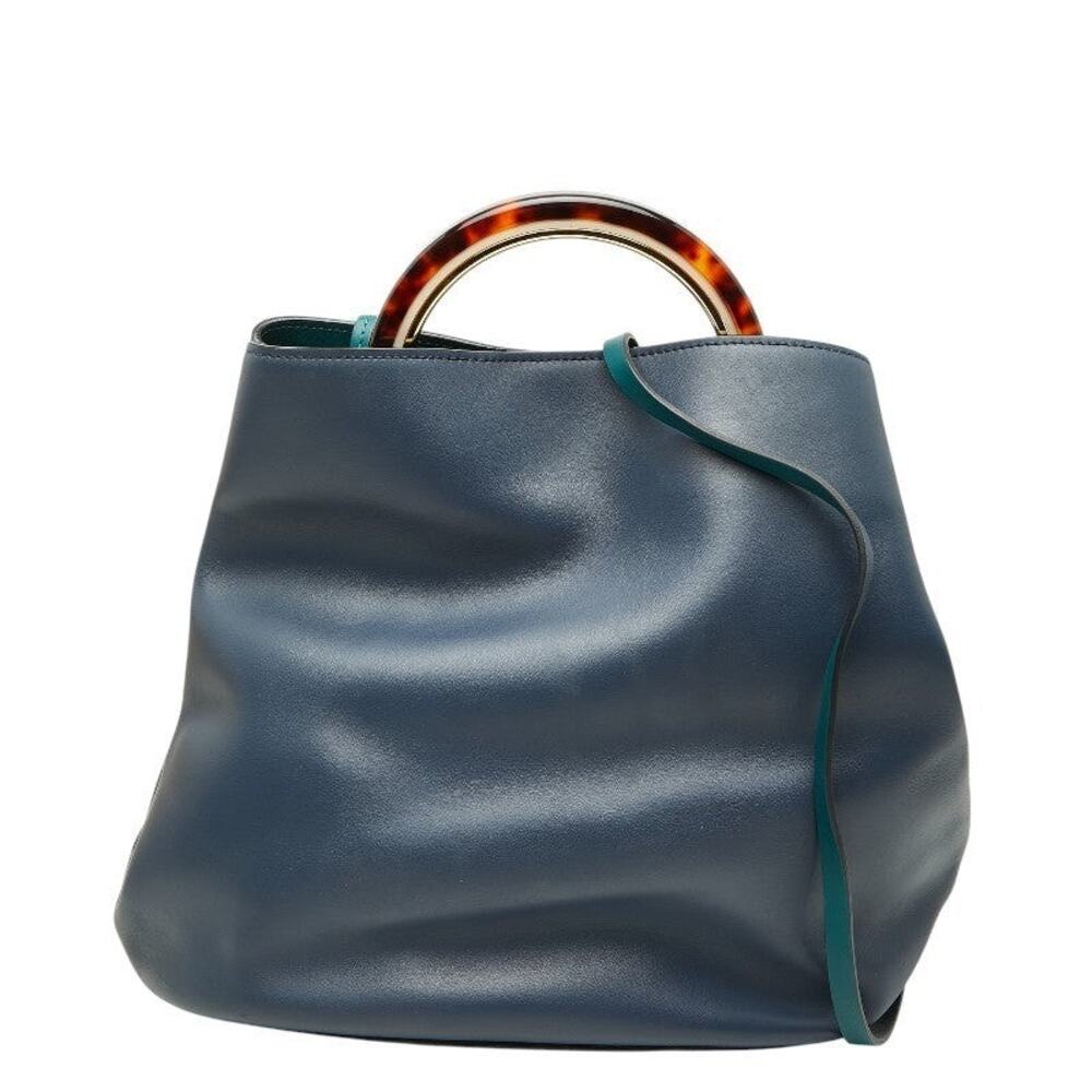 Marni Leather Panier Circle Handbag Navy